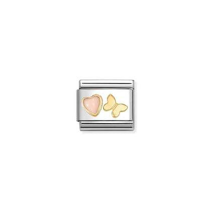 Nomination Classic Gold Symbols Pink Coral Heart & Butterfly Charm