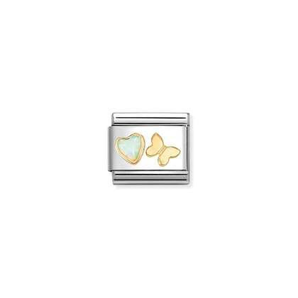 Nomination Classic Gold Symbols White Opal Heart & Butterfly Charm