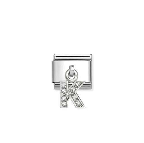 Nomination Classic Link Alphabet Silver & CZ Letter K Drop Charm