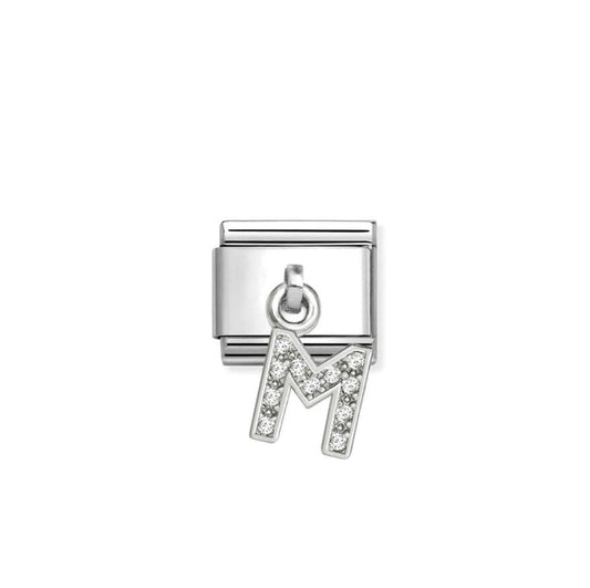 Nomination Classic Link Alphabet Silver & CZ Letter M Drop Charm