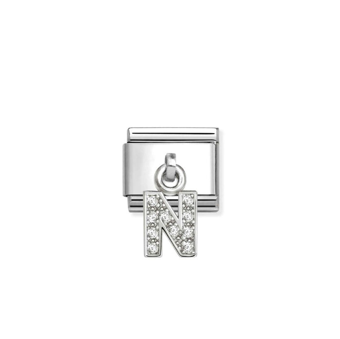 Nomination Classic Link Alphabet Silver & CZ Letter N Drop Charm