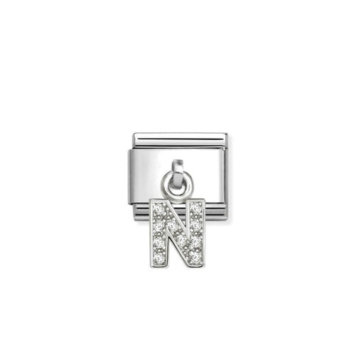 Nomination Classic Link Alphabet Silver & CZ Letter N Drop Charm
