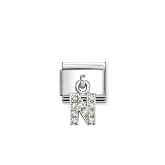 Nomination Classic Link Alphabet Silver & CZ Letter N Drop Charm
