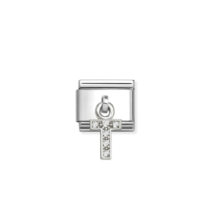 Nomination Classic Link Alphabet Silver & CZ Letter T Drop Charm