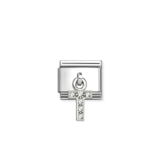 Nomination Classic Link Alphabet Silver & CZ Letter T Drop Charm