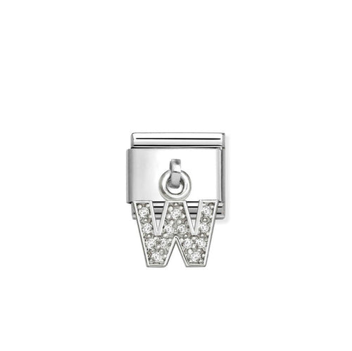 Nomination Classic Link Alphabet Silver & CZ Letter W Drop Charm