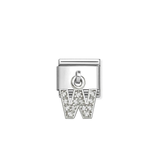 Nomination Classic Link Alphabet Silver & CZ Letter W Drop Charm