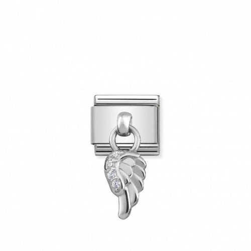 Nomination Classic Link Charm Silver and Cubic Zirconia Angel Wing Pendant Charm