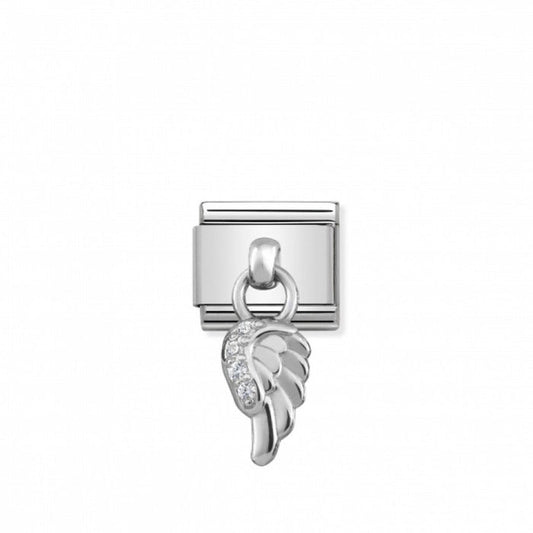 Nomination Classic Link Charm Silver and Cubic Zirconia Angel Wing Pendant Charm