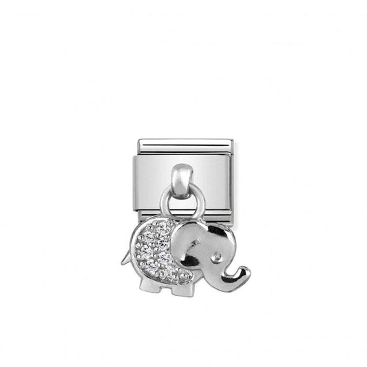 Nomination Classic Link Charm Silver and Cubic Zirconia Elephant Pendant Charm