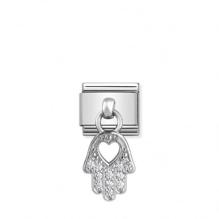 Nomination Classic Link Charm Silver and Cubic Zirconia Hand of Fatima Pendant Charm