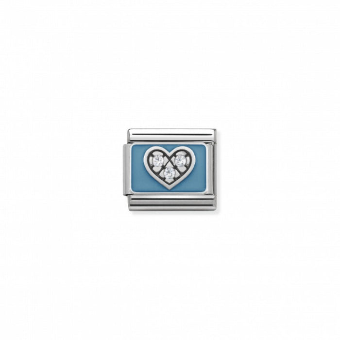 Nomination Classic Link Cubic Zirconia and Enamel Light Blue Heart Charm