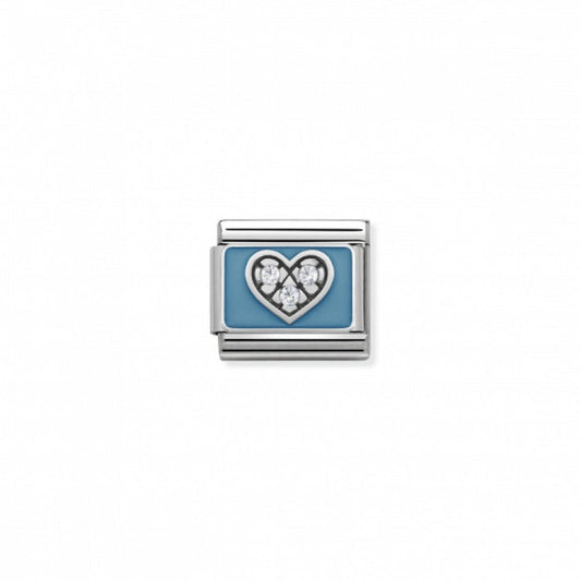 Nomination Classic Link Cubic Zirconia and Enamel Light Blue Heart Charm