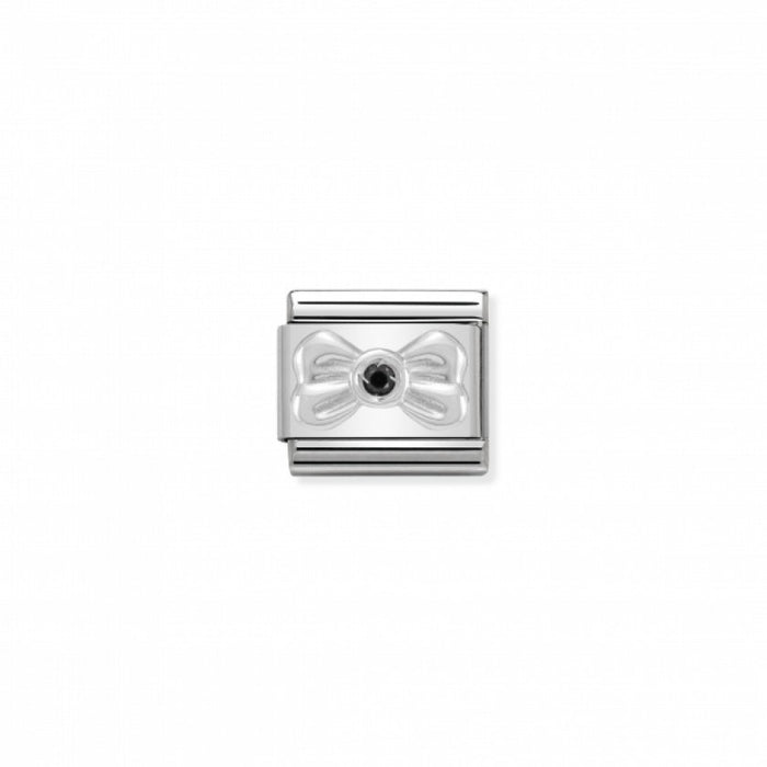 Nomination Classic Link Cubic Zirconia and Silver Black Ribbon Bow Charm
