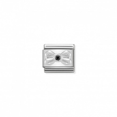 Nomination Classic Link Cubic Zirconia and Silver Black Ribbon Bow Charm