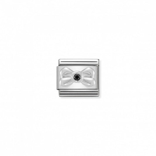 Nomination Classic Link Cubic Zirconia and Silver Black Ribbon Bow Charm