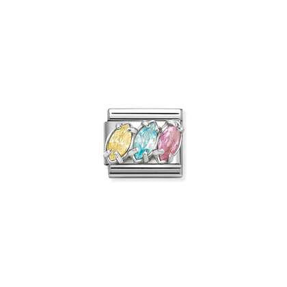 Nomination Classic Link CZ Triple Drop - Yellow, Blue & Pink