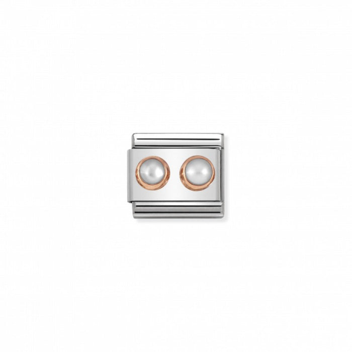 Nomination Classic Link Double Stones 9K Rose Gold and White Pearl
