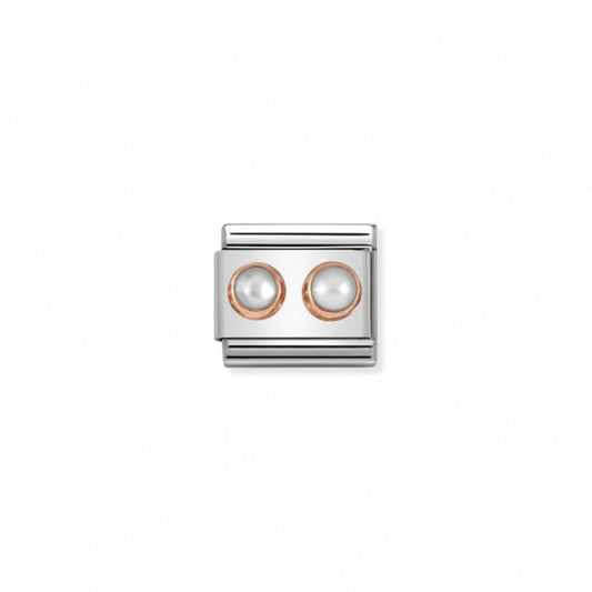 Nomination Classic Link Double Stones 9K Rose Gold and White Pearl