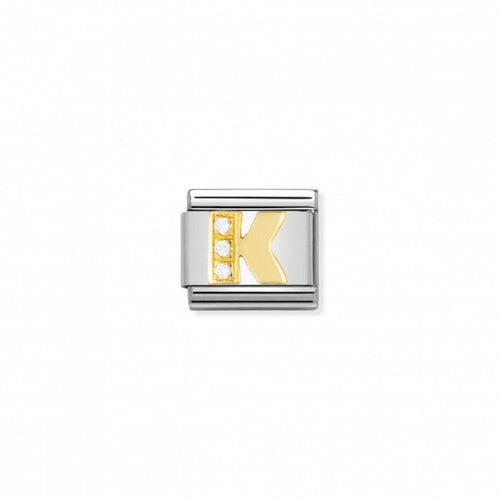 Nomination Classic Link Gold and Cubic Zirconia Letter K Charm