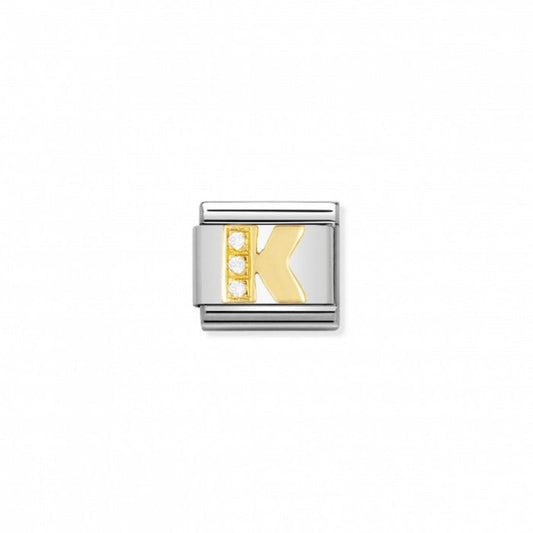 Nomination Classic Link Gold and Cubic Zirconia Letter K Charm