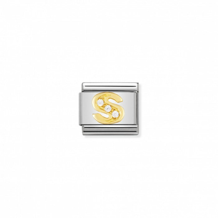 Nomination Classic Link Gold and Cubic Zirconia Letter S Charm