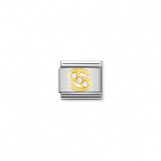 Nomination Classic Link Gold and Cubic Zirconia Letter S Charm