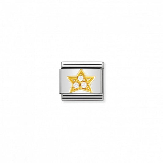 Nomination Classic Link Gold And Cubic Zirconia White Star Charm