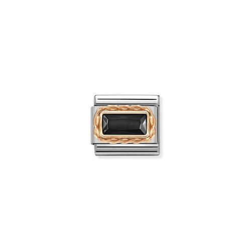 Nomination Classic Link Rose Gold Rectangular CZ - Black