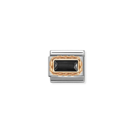 Nomination Classic Link Rose Gold Rectangular CZ - Black