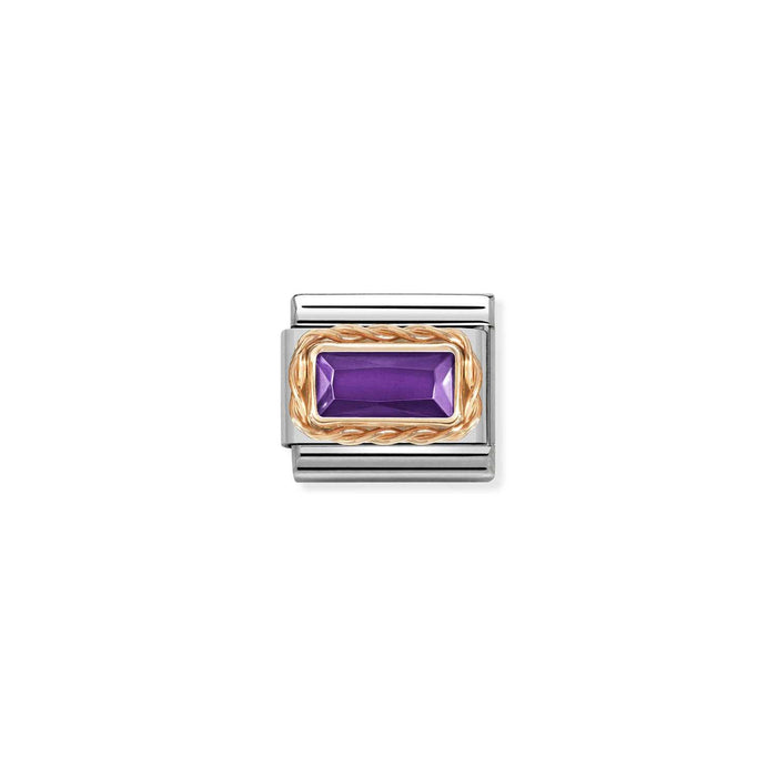 Nomination Classic Link Rose Gold Rectangular CZ - Violet