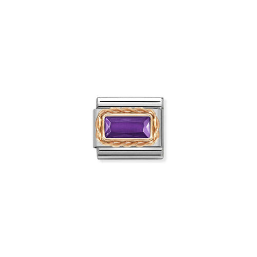 Nomination Classic Link Rose Gold Rectangular CZ - Violet