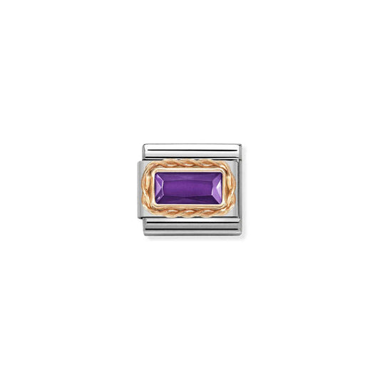 Nomination Classic Link Rose Gold Rectangular CZ - Violet