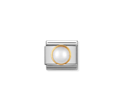 Nomination Classic Link Round Stones 18K Gold - White Pearl