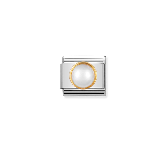 Nomination Classic Link Round Stones 18K Gold - White Pearl