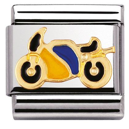 Nomination Classic Link Sports 18K Gold and Enamel Yellow and Blue Motorbike