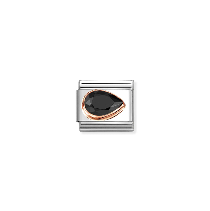 Nomination Classic Rose Gold Charm - Faceted CZ Right Drop Black