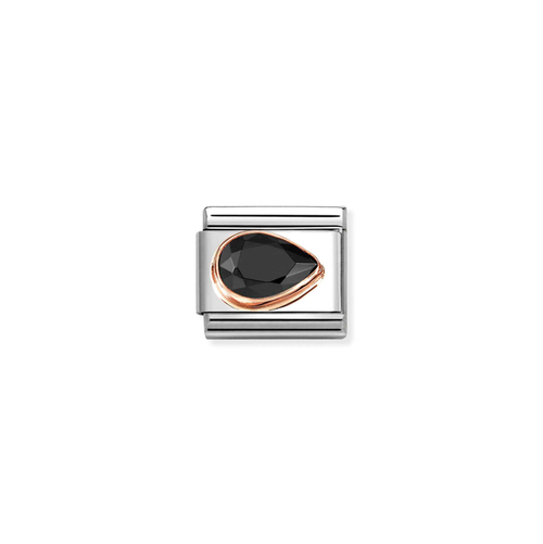 Nomination Classic Rose Gold Charm - Faceted CZ Right Drop Black