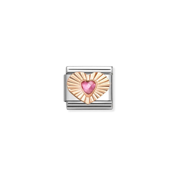 Nomination Classic Rose Gold Etched Heart With Pink CZ Heart
