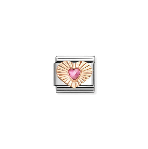 Nomination Classic Rose Gold Etched Heart With Pink CZ Heart