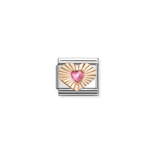 Nomination Classic Rose Gold Etched Heart With Pink CZ Heart