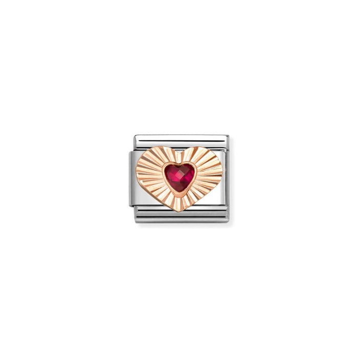 Nomination Classic Rose Gold Etched Heart With Red CZ Heart