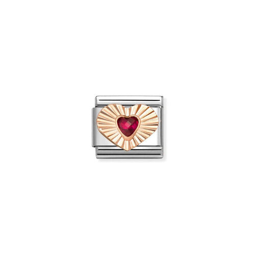 Nomination Classic Rose Gold Etched Heart With Red CZ Heart