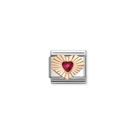 Nomination Classic Rose Gold Etched Heart With Red CZ Heart