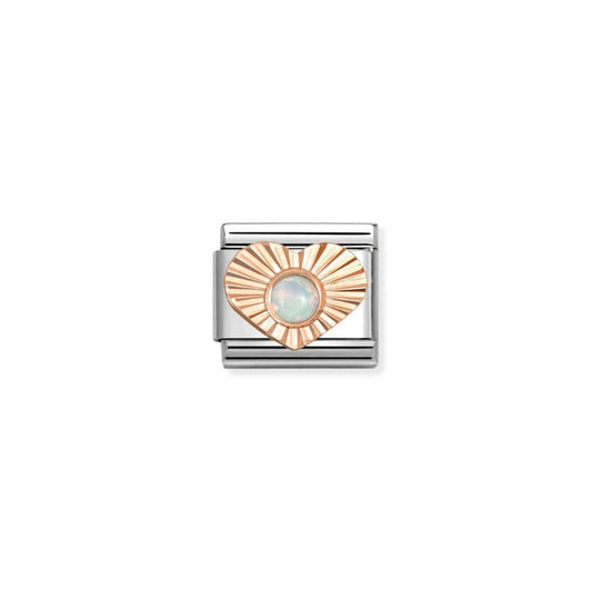 Nomination Classic Rose Gold Etched Heart With White Opal