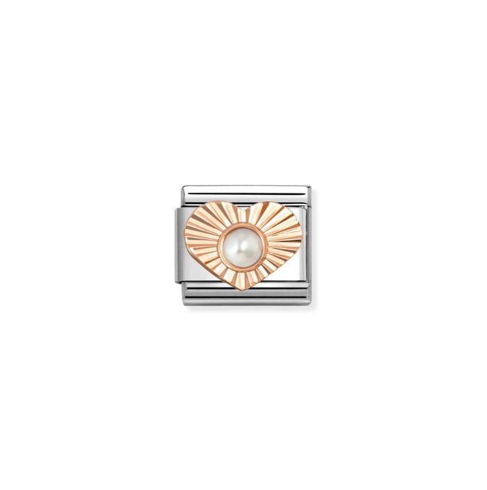 Nomination Classic Rose Gold Etched Heart With White Pearl