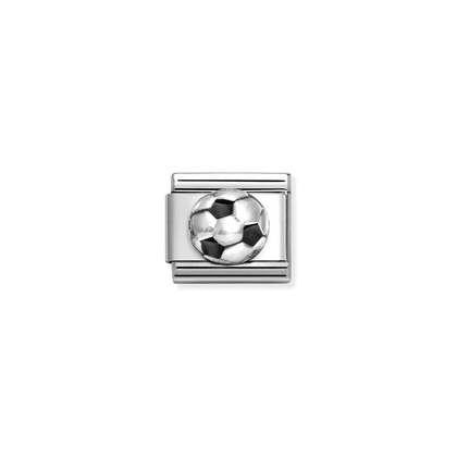 Nomination Classic Silver Charm - Black Enamel Football