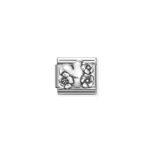 Nomination Classic Silver Charm Heart With Flowers