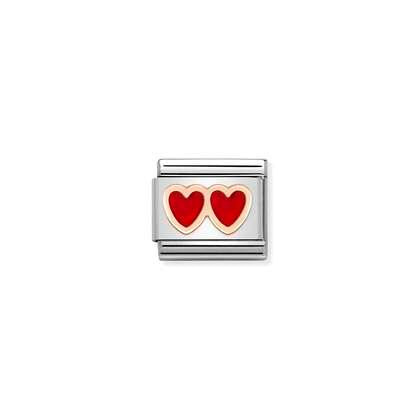 Nomination Rose Gold Red Double Heart Charm