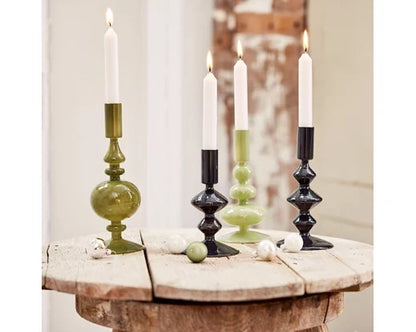 Oblate Green Glass Candle Holder